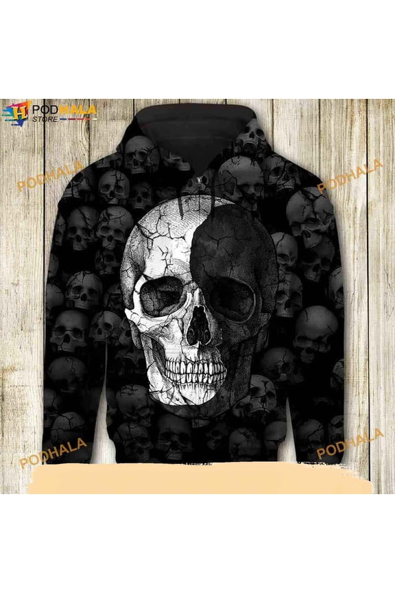 Skull Black And White Halloween 3D Hoodie, Halloween Gifts For Kids