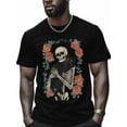 thumbnail image 1 of Skull Black Cat Men's T Shirts Vintage Abstract T-Shirt for Men Crew Neck Tees Cotton Tops, Black, S, 1 of 7