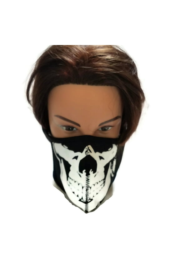 Skull Black Face Mask Reusable Neoprene, Half Face Mask - Black