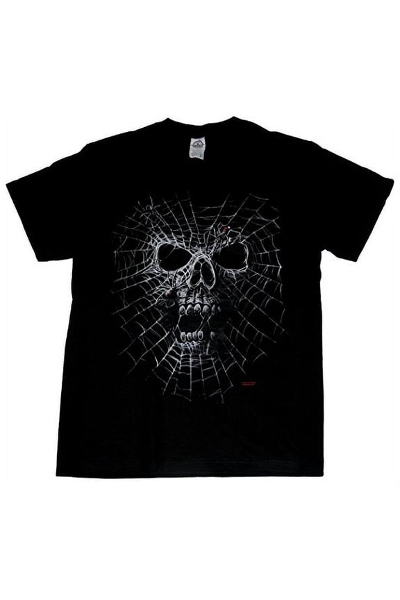 Skull Black Widow Spider Web Adult Short Sleeve T-shirt-Medium