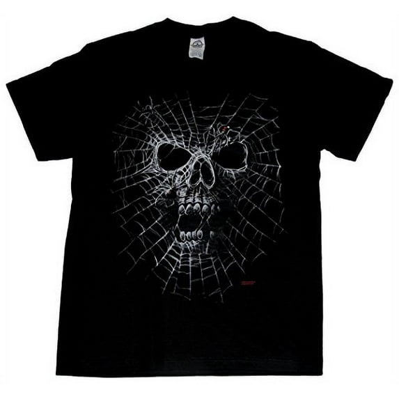 Skull Black Widow Spider Web Adult Short Sleeve T-shirt-XL