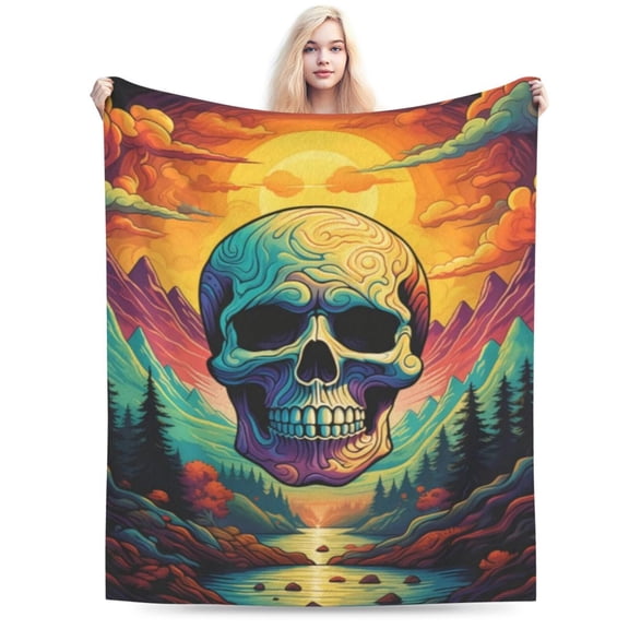 Skull Blanket Gifts for Adults Sugar Skull Gothic Skeleton Flannel Throw Blankets 50x40