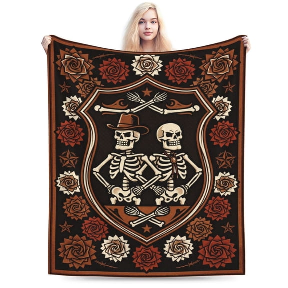 Skull Blanket, Gothic Romantic Flannel Throw Blanket, Super Soft Cozy Warm Blanket for Sofa, Couch, Bed, Valentine's Day Gift, Wedding Gift for Couples 50"x40"