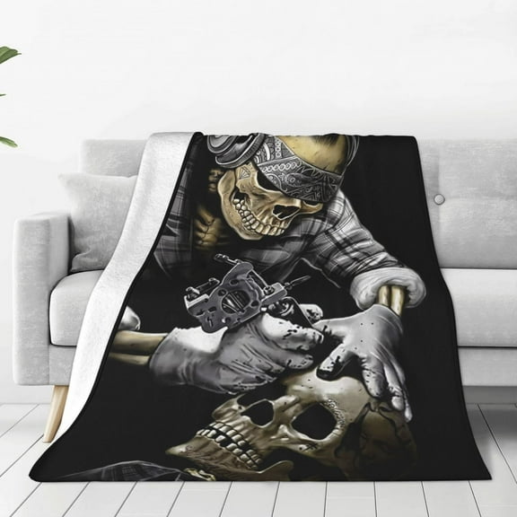 Skull Blanket Gothic Style Print Throw Blanket Lightweight Cozy Warm for Kid Boy Adults Chair Living Room Travel 50"x40"
