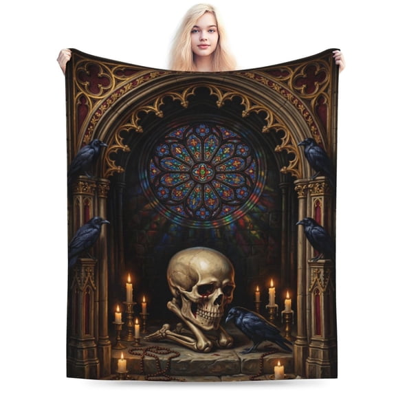 Skull Blanket Halloween Day of The Dead Decor Horror Throw Blanket Gifts Warm Soft Plush Lightweight Fleece Flannel Winter Couch Bedding Blankets for Adults Women 50x40
