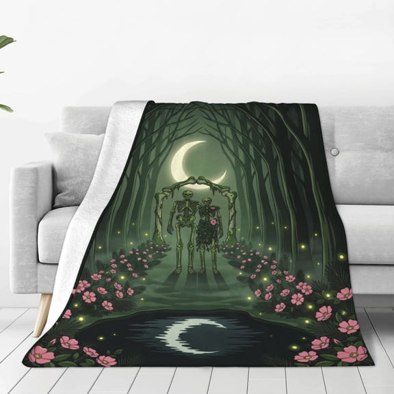 Skull Blanket, Romantic Flannel Throw Blanket Gift for Women Men, Soft Cozy Blanket for Anniversary, Valentine's Day, Wedding, Birthday, Home Decor 50"x40"