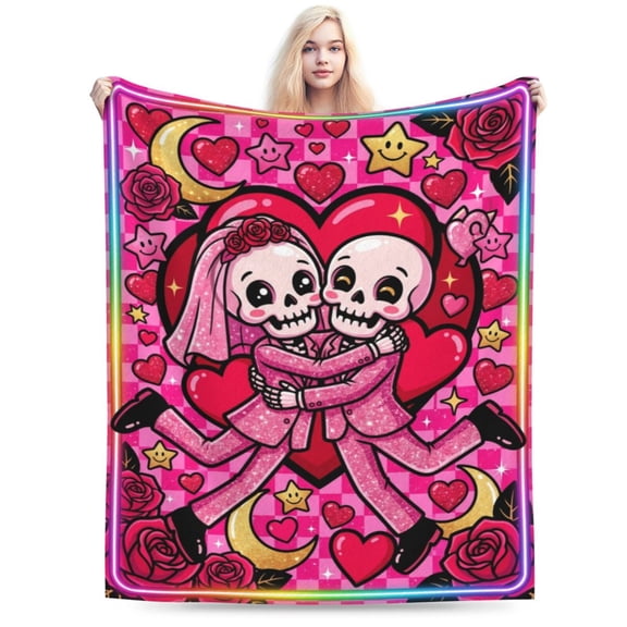 Skull Blanket, Romantic Flannel Throw Blanket Gift for Women Men, Soft Cozy Blanket for Anniversary, Valentine's Day, Wedding, Birthday, Home Decor 50"x40"