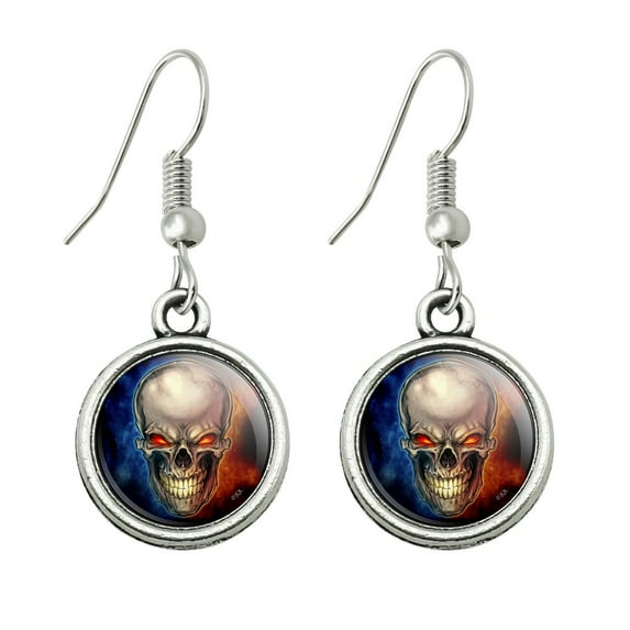 Skull Blue Red Flaming Glowing Eyes Novelty Dangling Drop Charm Earrings
