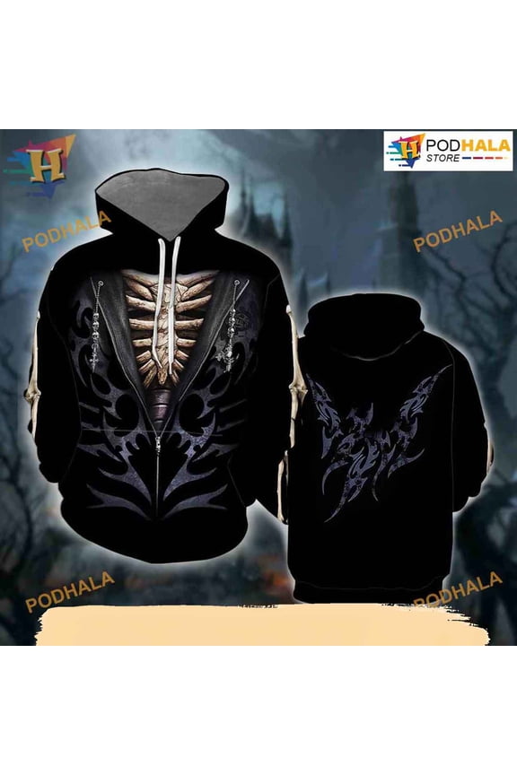 Skull Bone Halloween All Over Printed 3D Hoodie T-Shirt