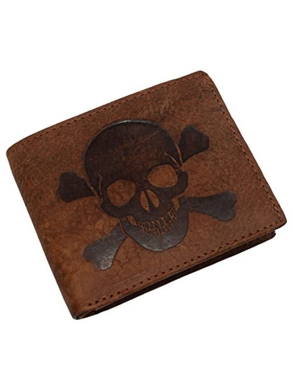 Skull Bone Men's RFID Blocking Real Leather Bifold Trifold Wallet