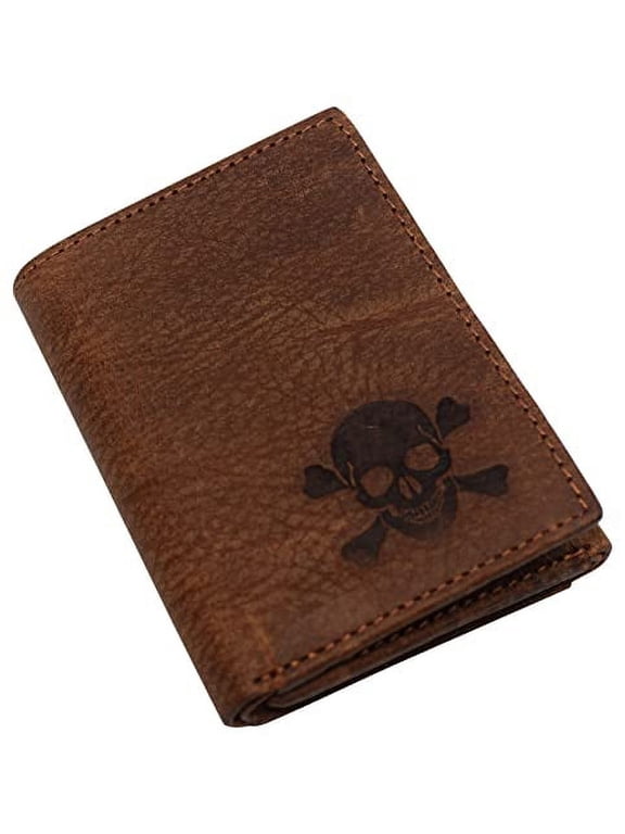 Skull Bone Men's RFID Blocking Real Leather Bifold Trifold Wallet