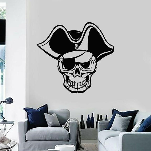 Skull Bone Pirate Wall Decal Skeleton Hat Ocean Theme Child Kids Boy Bedroom Man Cave Home Decor Vinyl Door Window Stickers 28x30cm