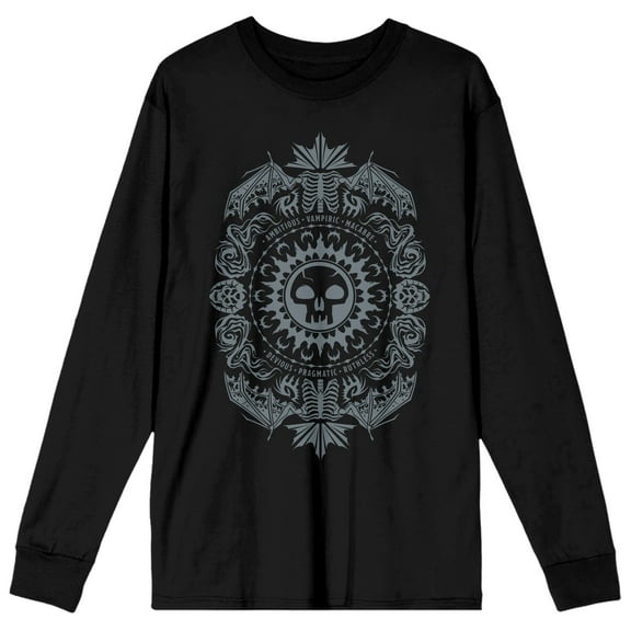 Skull, Bones, Death, Symbol Men's Black Long Sleeve Graphic Tee-L