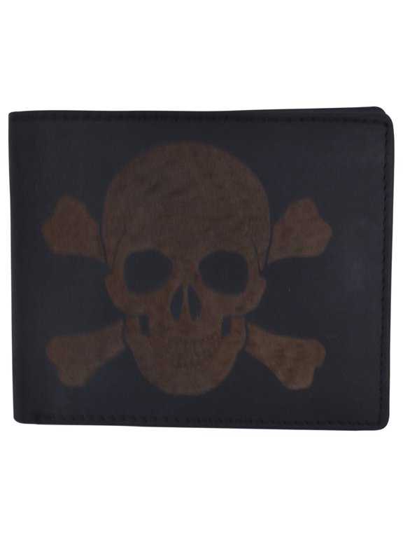 Skull Bones Logo RFID Genuine Leather Credit Card ID Holder Bifold Wallet