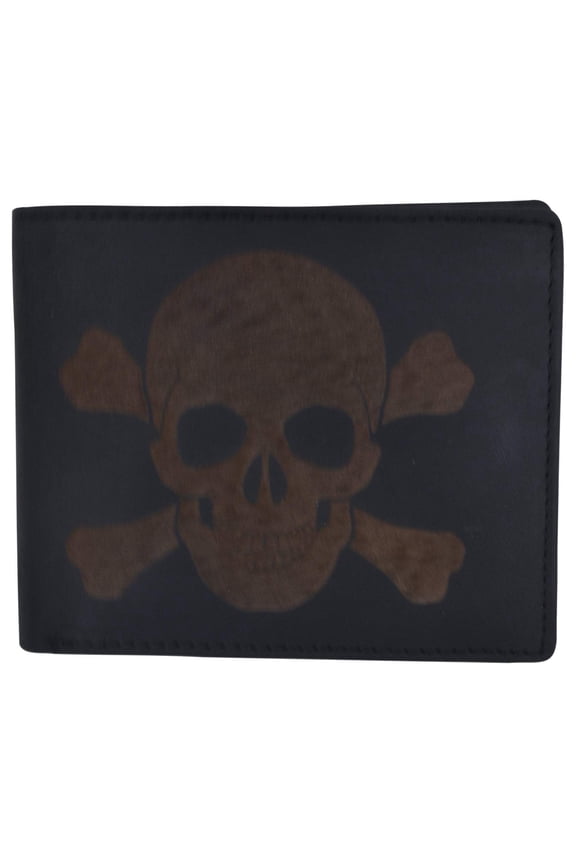 Skull Bones Logo RFID Genuine Leather Credit Card ID Holder Bifold Wallet