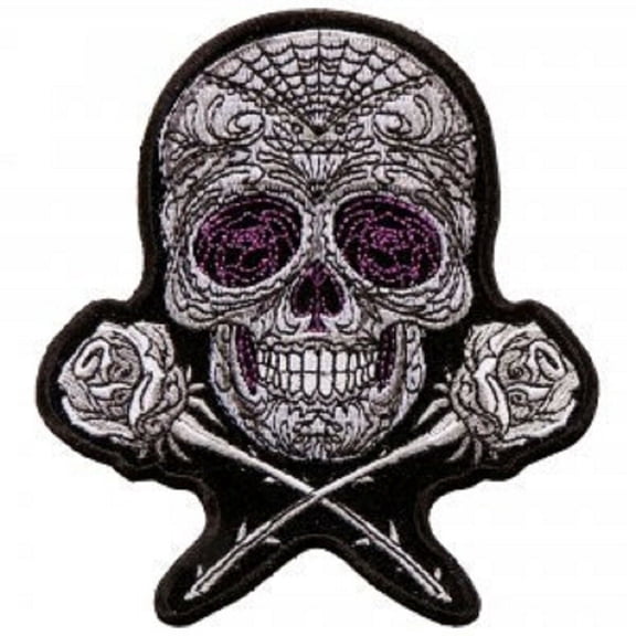 Skull & Bones, Roses Sugar Skull with Cross Bones - Embroidered Iron-on Appliques & Patch - 4"x5"