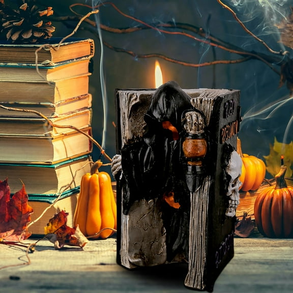 Skull Book Halloween Decor - Haunted Book with 3D Ghost Face for Horror Party Props, Gothic Home Decorations & Spooky Shelf Displays
