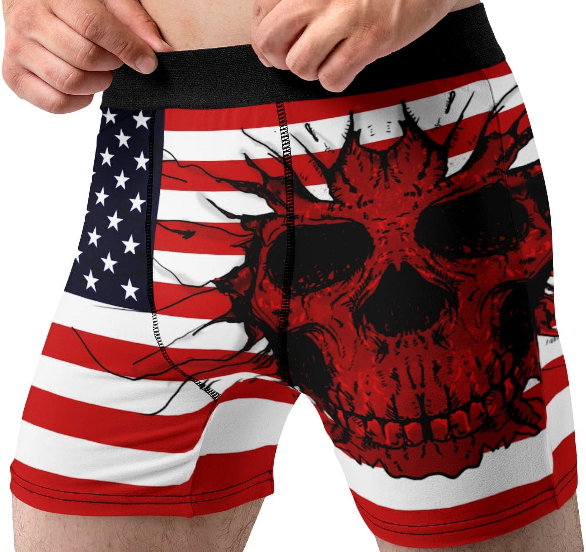 Skull Boxer Briefs for Men American Flag Novelty Underwear 