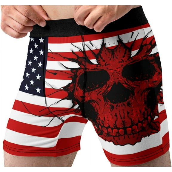 Skull Boxer Briefs for Men American Flag Novelty Underwear