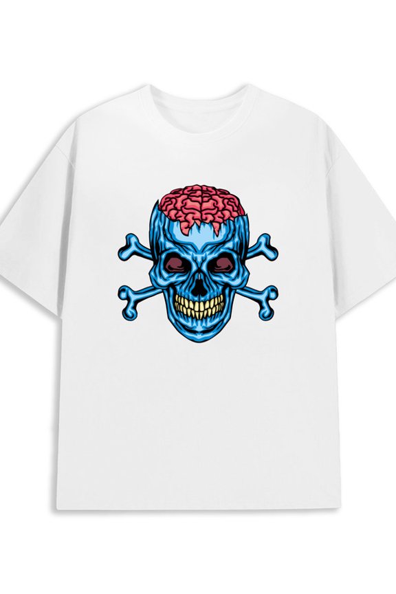 Skull Brain T-Shirt for men 180G 100% Cotton white Vintage Unisex Shirt Cotton tshirts Classic Unisex Shirt Printed tshirts Fashion Unisex Shirt Short Sleeve tshirts