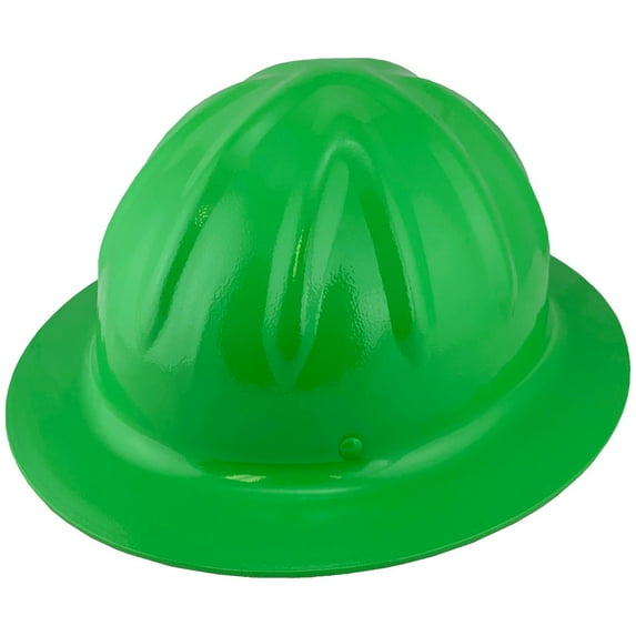 Skull Bucket Metal Hard Hats Full Brim with Ratchet Suspensions - Hi Viz Green