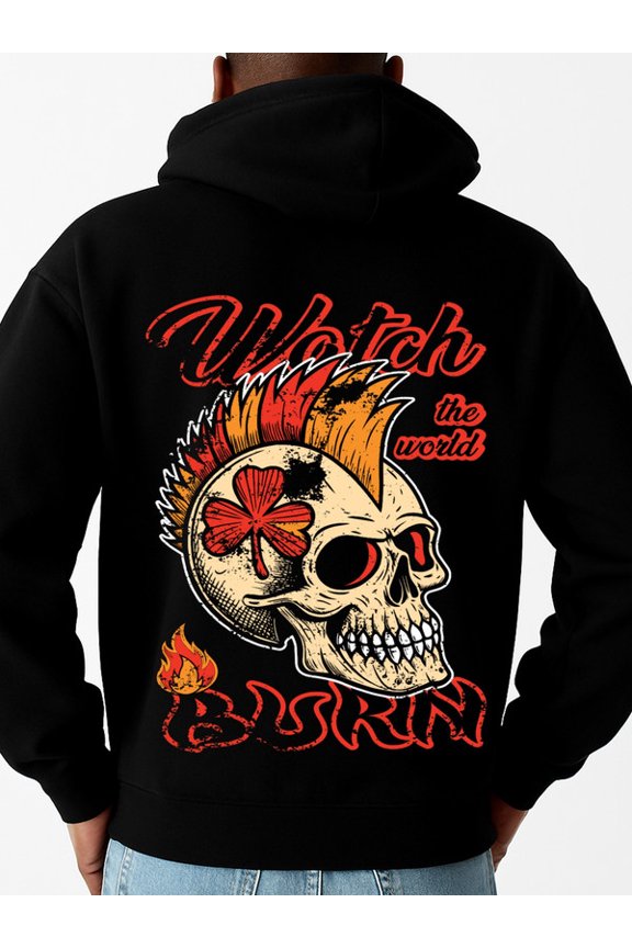 Skull Burn Hoodie graphic hoodies fire skeleton mens regular fit black Perfect for Christmas, helloween, birthday vintage 3d fire Basic Unisex Shirt Graphic tshirts