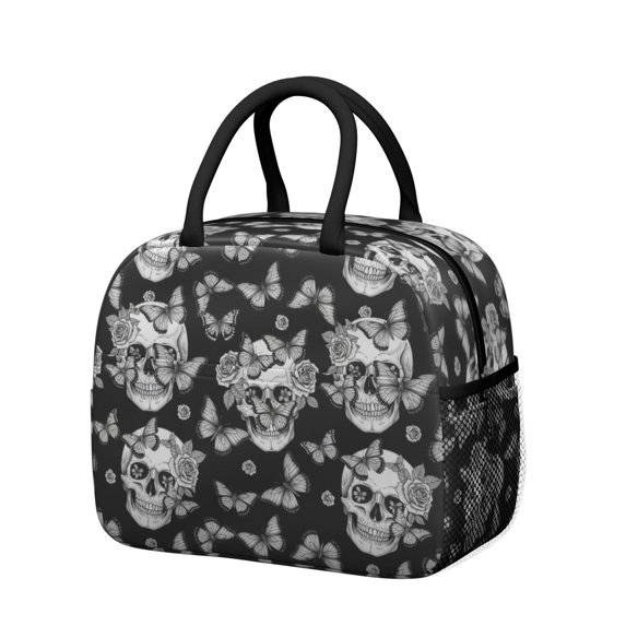 Skull and Butterfly Gothic Pattern Insulated Leakproof Lunch Box for Work, Lunch Bag for Women Men, Loncheras Para Mujer for Beach Travel Picnic Camping