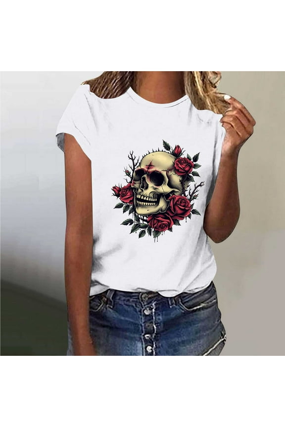 Skull Butterfly Graphic Tee Shirts for Women,Sriper Summer Blouses Dressy Casual,Tunic Top T-Shirt,Tunic Tops Graphic Tees,Trendy Clothes Trendy Queen,Playeras De Mujer,White XL