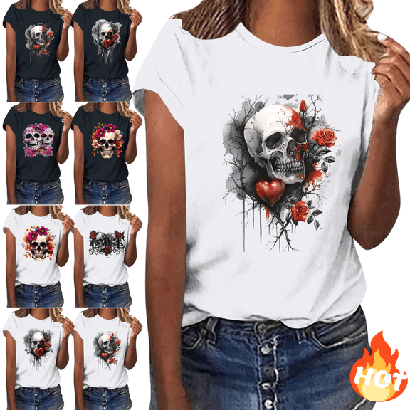 Skull Butterfly Graphic Tee Shirts for Women,Sriper Summer Gothic Clothes Blouses 2025 Vacation,Solid Fashion Tunic Tops Graphic Tees,Going Out Tops Trendy,De Mujer Para,White M