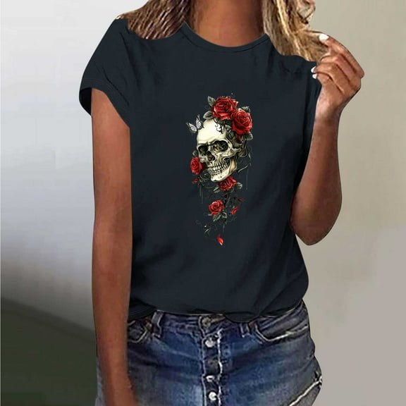 Skull Butterfly Graphic Tee Shirts for Women Vintage,Sriper Gothic Clothes Tops,Solid Fashion Tops for Beach Party,Tunic Top T-Shirt,Going Out Tops Lace,De Mujer Para,Black XL