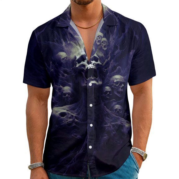 Skull Button Up Shirts for Men Gothic Casual Button Down Short Sleeve Tropical Beach Shirt for Holiday Party method