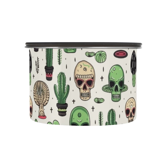 Skull Cactus Airtight Coffee Bean Canister 17oz Food Storage Containers with Lids For Gournd, Tea, Sugar, Flour, Rice, Cereal, Candy Cookie Jar