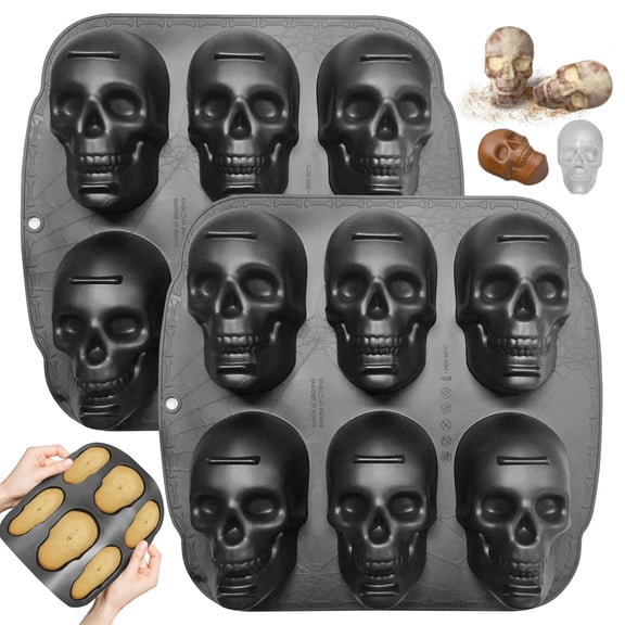 2Pcs Skull Cake Pan, 6 Cavity Silicone Mold, Pirate Skull Molds For Baking, Halloween, Birthday Party