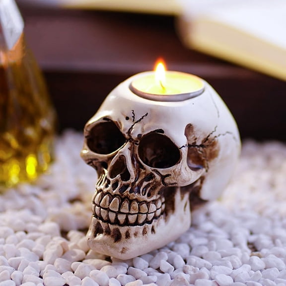Skull Candle Holder - Gothic Halloween Home Decorative Resin Skeleton Candle Holder Themed Bar Decoration