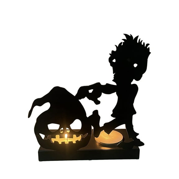 Skull Candle Holder - Gothic Tabletop Cranium Skeleton Head Candlestick Retro Spooky Desktop Tealight Cup Horrible Home Office Bar Party Graveyard Decor