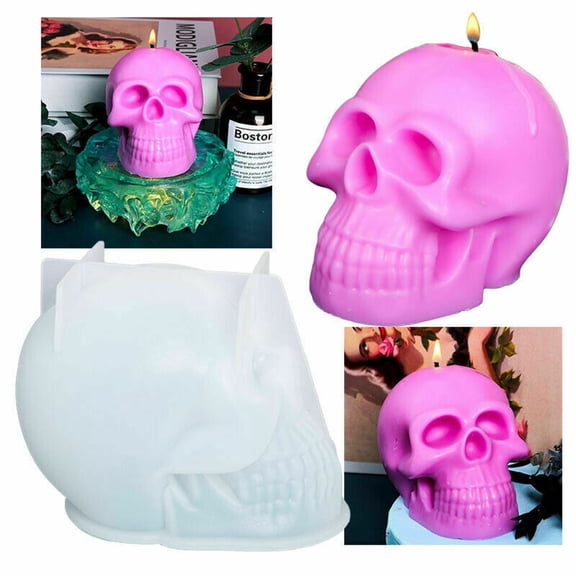 Skull Candle, Rvkxad Halloween Skull Shape Silicone for Candle Making, Big Size DIY Epoxy Resin Soap Wax for Aromatherapy Party Decor Gift