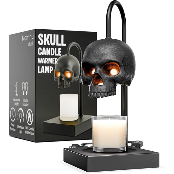 Skull Candle Warmer Lamp with Timer and Dimmer *Candles NOT Included  Black Gothic Candle Lamp Warmer w/ Adjustable Height, 2 Light Bulbs  Skull Decor, Goth Gothic Decor Spooky Home & Witchy Gifts