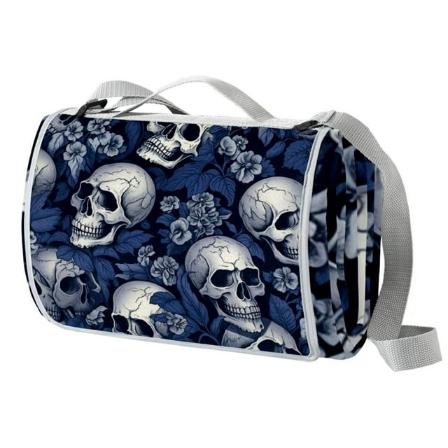 Skull Canvas Beach Blanket Picnic Mat Waterproof Outdoor Portable