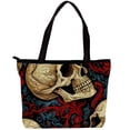 thumbnail image 1 of Skull Canvas Leather Mix Hand-Held Bag | Twill Sponge Jeanette Material | 30x10.5x39cm Size | Stylish and Functional Design, 1 of 5