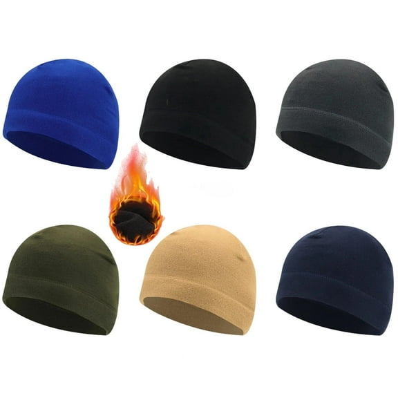 6 Pack Skull Cap for Men Winter Warm Fleece Hat Soft Polar Fleece Beanie Hat Thick Windproof Outdoor Skull Caps for Women