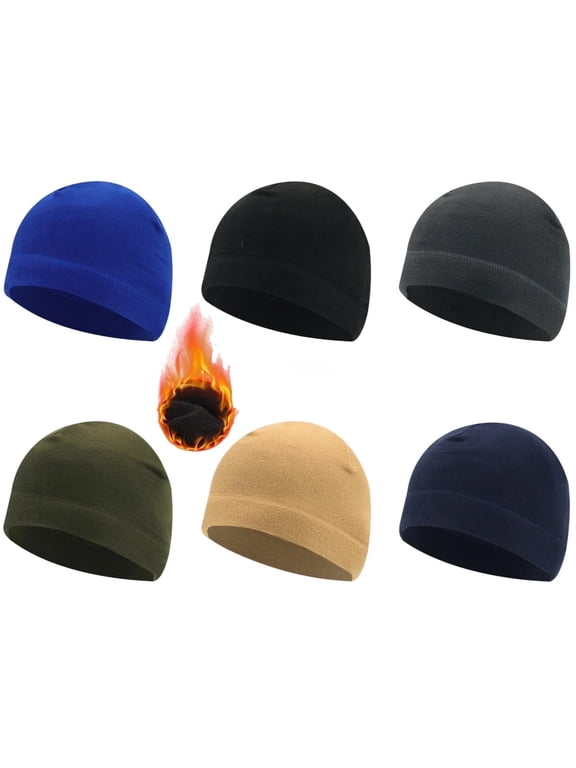 6 Pack Skull Cap for Men Winter Warm Fleece Hat Soft Polar Fleece Beanie Hat Thick Windproof Outdoor Skull Caps for Women
