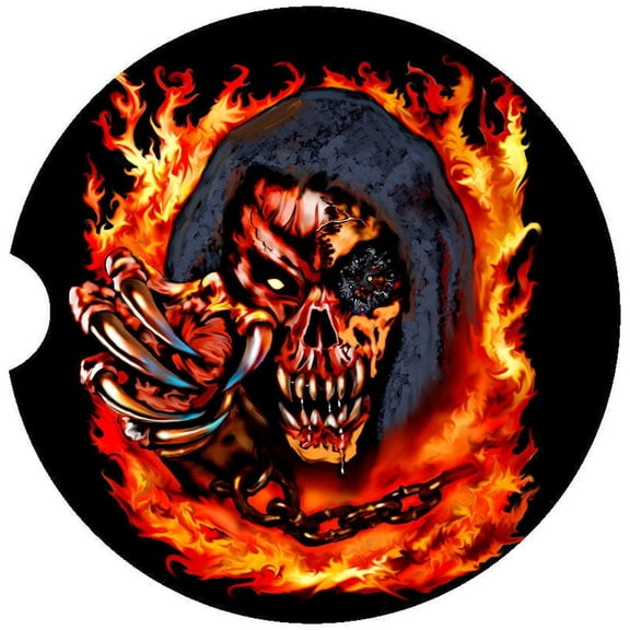 Skull Car Coaster, Absorbent Stoneware Car Cup Holder Coaster, Set of 2