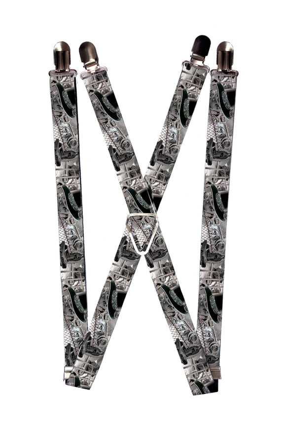 Skull Car Gun Rose Collage Suspenders