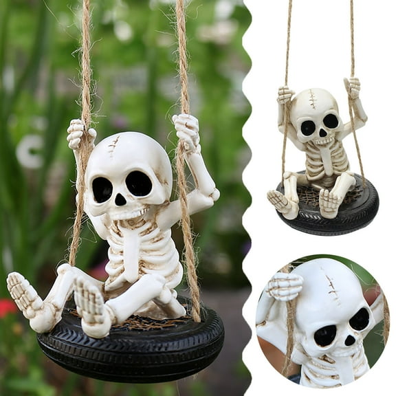 Skull Car Mirror Hanging Ornament with Christmas Hat Gothic Auto Accessories for Men Women Swinging Skeleton Pendants Decorations Spooky Charms Halloween Tree Decor Gifts for Car Lovers