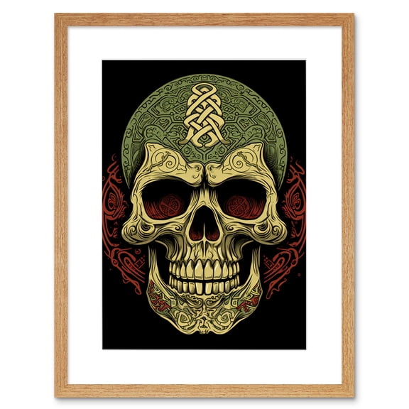 Skull Celtic Design Tattoo Ink Body Art Rockabilly Americana 50s Artwork Framed Wall Art Print 9X7 Inch