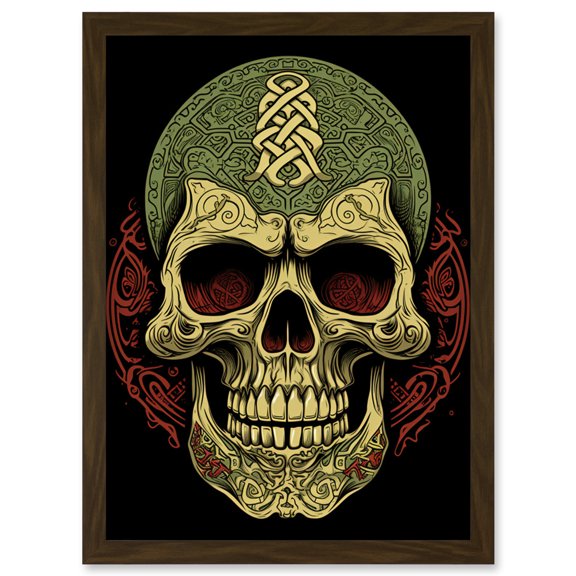 Skull Celtic Design Tattoo Ink Body Art Rockabilly Americana 50s Artwork Framed Wall Art Print A4