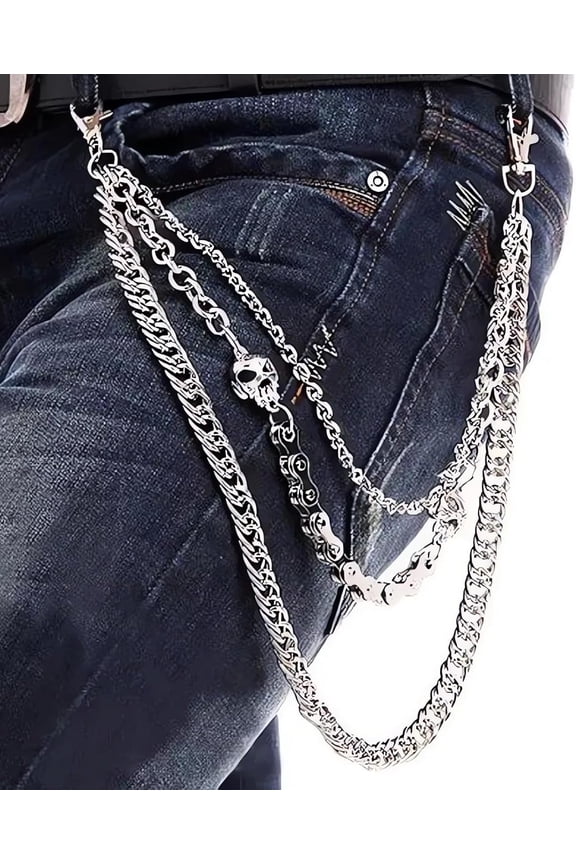 Skull Chain Keychain, Heavy Duty Metal, 35cm, 40cm, 56cm, Men's Alternative Fashion Accessory