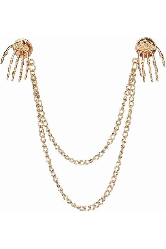 Skull Chains Brooch Collar Pin,Punk Chain Tassel Brooch for Men Women,Retro Skull Claws Suit Pin Coat Lapel Pin for Men's Accessories