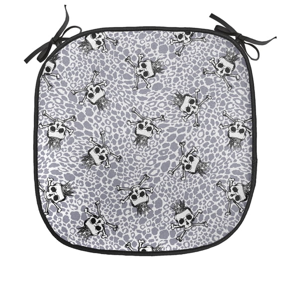 Skull Chair Seating Cushion, Crowned Skull Crossbones Illustration Against Animal Skin Print Pattern, Soft Seat Pads for Office with Anti-slip Backing, 16"x16", Black White Purplegrey, by Ambesonne