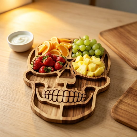 Skull Charcuterie Board, Wood Halloween Cheese Board, 10.2 X 9.1 In Spooky Serving Platter, For Meat Cheese Party Decor